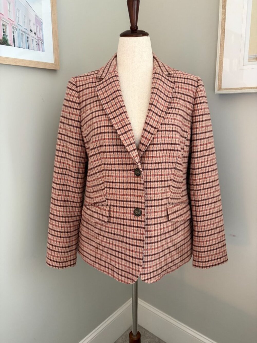 Talbots Wool Blend Plaid Blazer Size 12 Crest Button Lined Academic Equestrian - Picture 2 of 15